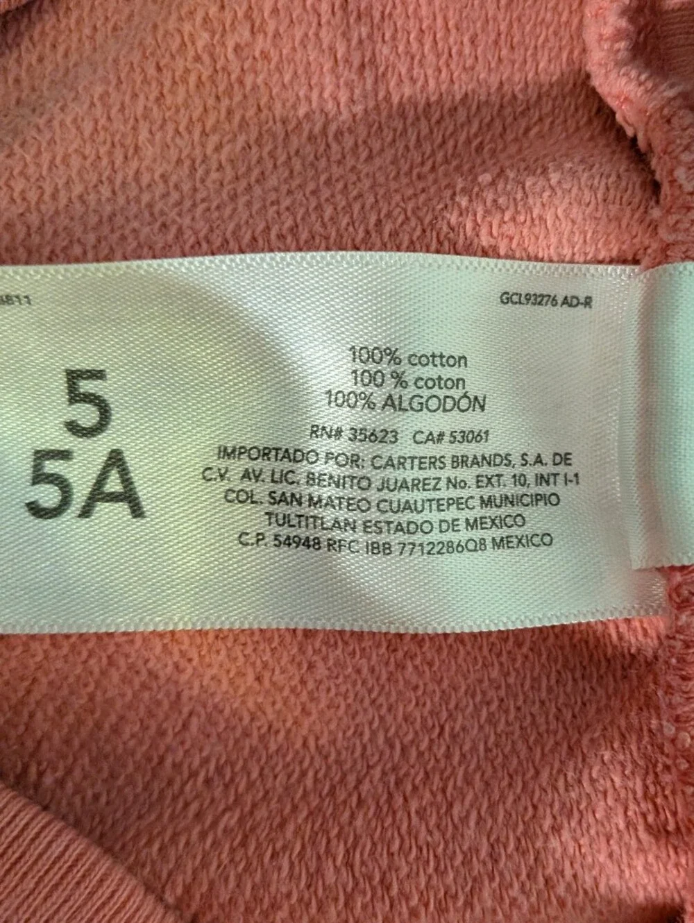 Carter's kids pink terry joggers size 5